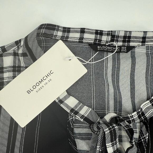 Bloomchic Plaid Tie Neck Lightweight Ruffle Sleeve Pullover Blouse Women Size 10 - Picture 6 of 9